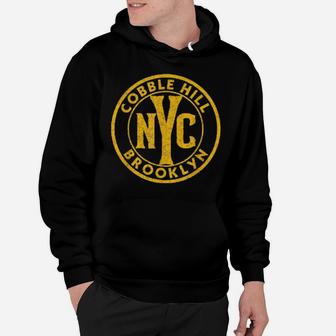 Cobble Hill Brooklyn Vintage Nyc Sign Distressed Amber Print Hoodie - Monsterry CA