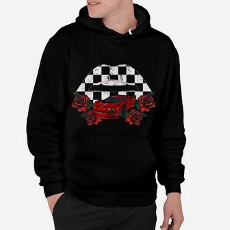 Cool Checkered Lips Kiss Red Rose Flower Car Racing Party Hoodie | Crazezy AU