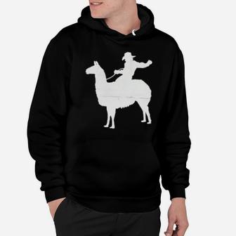 Cowboy Riding A Llama Distressed Hoodie - Monsterry UK