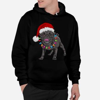 Cute Black Pug Christmas Tree Lights Santa Dog Xmas Funny Hoodie | Crazezy CA