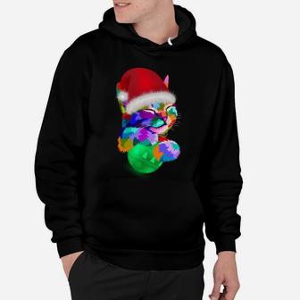 Cute Cat Colorful Funny Santa Hat Christmas Ball Costume Hoodie | Crazezy
