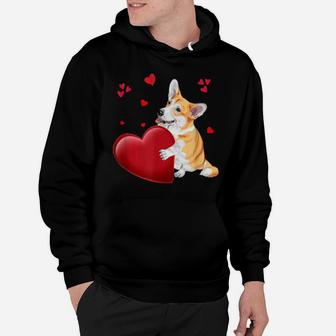 Cute Corgi Valentines Day Holding Heart Couple Hoodie - Monsterry DE