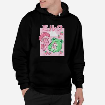 Cute Cottagecore Frog Strawberry Hoodie | Crazezy