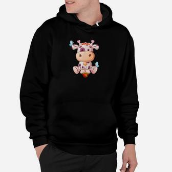 Cute Cow Strawberry Hearts Valentines Day Girls Hearts Hoodie - Monsterry