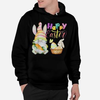 Cute Gnome & Bunny Rabbit Colorful Lettering Happy Easter Hoodie | Crazezy CA