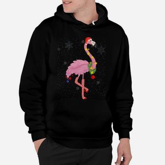 Cute Pink Flamingo With Snow, Lights And Santa Hat Christmas Hoodie | Crazezy AU