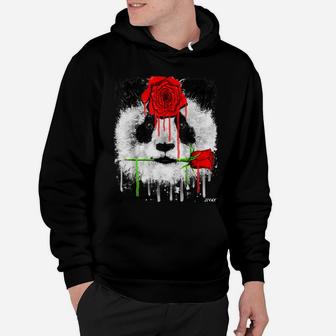 Cute Red Rose Flower And Panda Animal Graphic Gift Idea Hoodie | Crazezy
