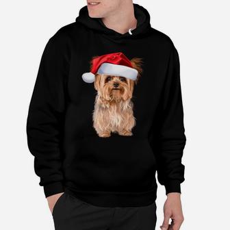 Cute Yorkshire Terrier Santa Hat Yorkie Puppy Christmas Gift Sweatshirt Hoodie | Crazezy