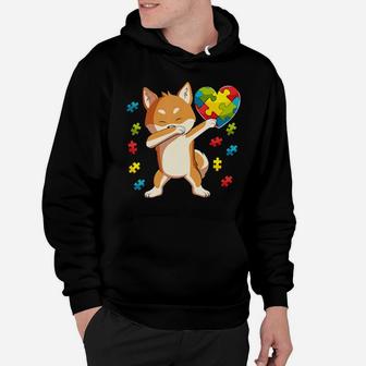 Dabbing Shiba Inu Dog Puzzle Piece Autism Awareness Gift Hoodie - Monsterry