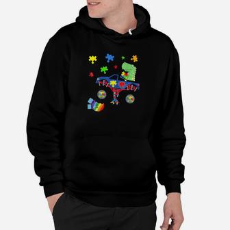 Dinosaur Monster Truck Autism Awareness Puzzle Hoodie - Monsterry