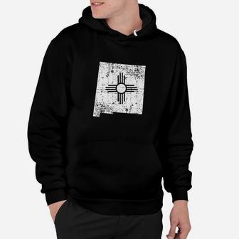 Distressed White New Mexico Flag Map Outline Hoodie | Crazezy