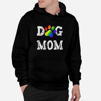 Dog Mom Dog Lover Rainbow Puppy Paw Hoodie | Crazezy