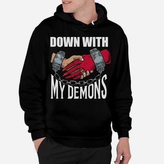 Down With My Demons Deal Handshake Aesthetic Humour Goth Hoodie | Crazezy