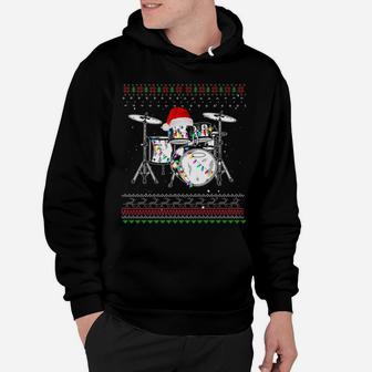 Drummer Musical Instrument Ugly Christmas Drums Santa Hat Hoodie | Crazezy AU