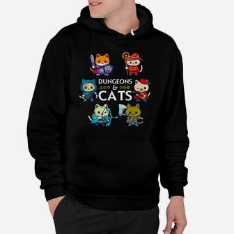 Dungeons And Cats Rpg D20 Dice Nerdy Fantasy Gamer Cat Gift Hoodie | Crazezy