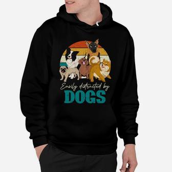 Easily Distracted By Dogs Funny Pet Owner Animal Retro Dog Hoodie | Crazezy AU
