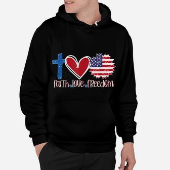 Faith Love Freedom American Flag Flower Christian Hoodie | Crazezy