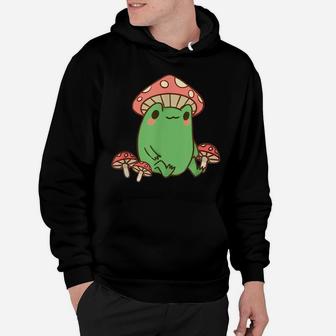 Frog With Mushroom Hat Cute Cottagecore Aesthetic Hoodie | Crazezy