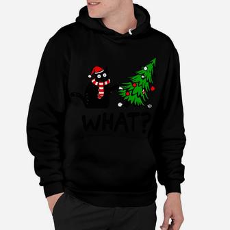 Funny Black Cat Gift Pushing Christmas Tree Over Cat What Hoodie | Crazezy UK