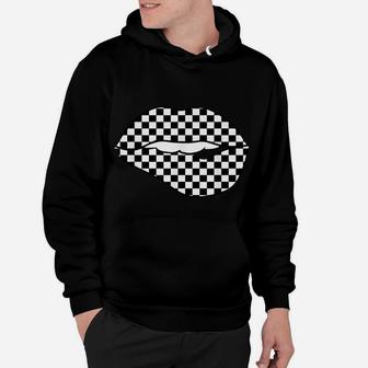 Funny Checkered Black White Lip Gift Cute Checkerboard Women Hoodie | Crazezy DE