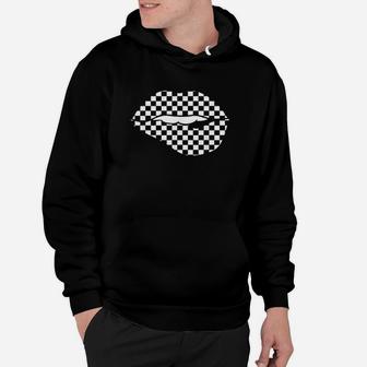 Funny Checkered Black White Lip Hoodie | Crazezy