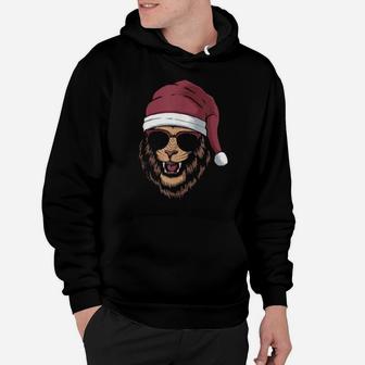 Funny Cool Lion Wearing Sunglasses And Santa Hat Hoodie - Monsterry