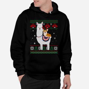 Funny Corgi Riding Llama Christmas Gifts Corgi Xmas Ugly Sweatshirt Hoodie | Crazezy