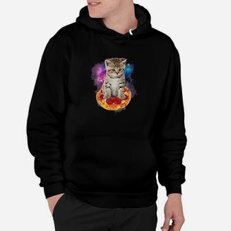Funny Galaxy Cat Space Cat Eat Pizza And Taco Hoodie | Crazezy