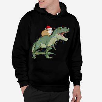 Funny Guinea Pig Riding Christmas Light T Rex Dinosaur Hoodie | Crazezy