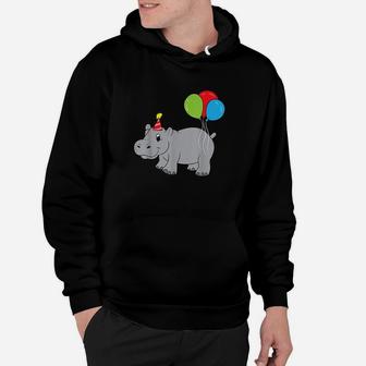 Funny Hippo With Balloon Birthday Hippo Hoodie | Crazezy