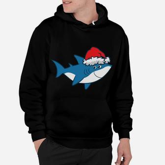 Funny Shark With Santa Hat Cute Shark Love Sharks Christmas Hoodie | Crazezy