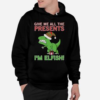 Funny T-Rex Christmas Xmas Pajamas I'm Elfish Family Group Hoodie | Crazezy