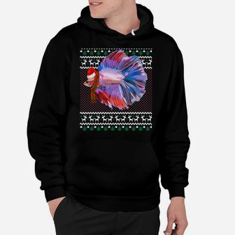 Funny Xmas Santa Hat Betta Fish Ugly Christmas Sweatshirt Hoodie | Crazezy