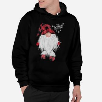Garden Gnome Merry Christmas Red Buffalo Plaid Pajama Hoodie | Crazezy