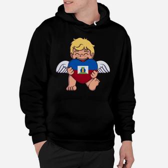 Haitian Heart Cupid Valentines Day Haiti Flag Hoodie - Seseable