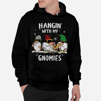 Hangin' With My Gnomies Three Gnomes Christmas Buffalo Plaid Hoodie | Crazezy UK