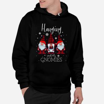 Hanging With My Gnomies Christmas Buffalo Plaid Garden Gnome Hoodie | Crazezy