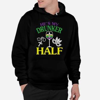 Hes My Drunker Wine Bling Beads Wine Half Mardi Gras Hoodie - Thegiftio UK