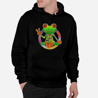 Hippie Frog Peace Sign Yoga Frogs Hippies 70S Hoodie | Crazezy