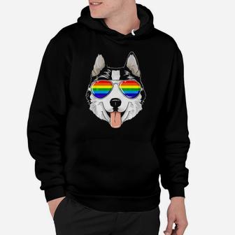 Husky Gay Pride Flag Lgbt Rainbow Sunglasses Husky Hoodie - Monsterry