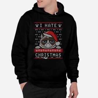 I Hate Xmas Funny Angry Cat Ugly Christmas Sweater Gift Sweatshirt Hoodie | Crazezy