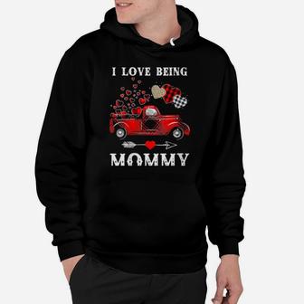 I Love Being Mommy Red Plaid Truck Hearts Valentines Day Hoodie - Monsterry AU