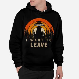 I Want To Leave Funny Ufo Abduction Retro Sunset Alien Hoodie | Crazezy