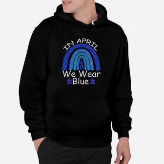 In April We Wear Blue Rainbow Awareness Month Puzzle Hoodie | Crazezy UK