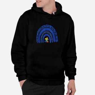 In April We Wear Blue Rainbow Puzzle Autism Awareness Day Hoodie - Monsterry