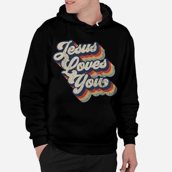 Jesus Loves You Retro Vintage Style Graphic Design Womens Hoodie | Crazezy