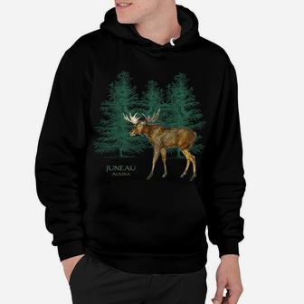 Juneau Alaska Moose Lovers Trees Vintage-Look Souvenir Sweatshirt Hoodie | Crazezy
