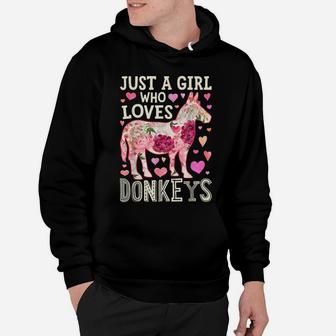 Just A Girl Who Loves Donkeys Funny Donkey Silhouette Flower Hoodie | Crazezy