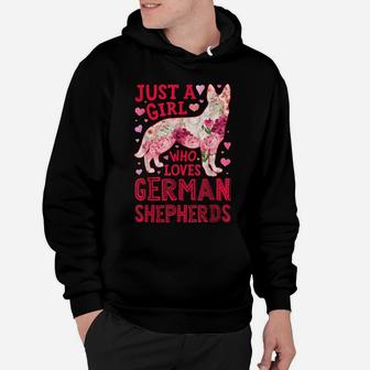 Just A Girl Who Loves German Shepherds Dog Silhouette Flower Hoodie | Crazezy CA