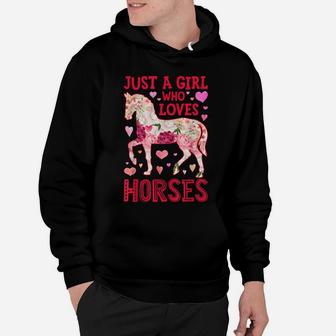 Just A Girl Who Loves Horses Funny Horse Silhouette Flower Hoodie | Crazezy DE